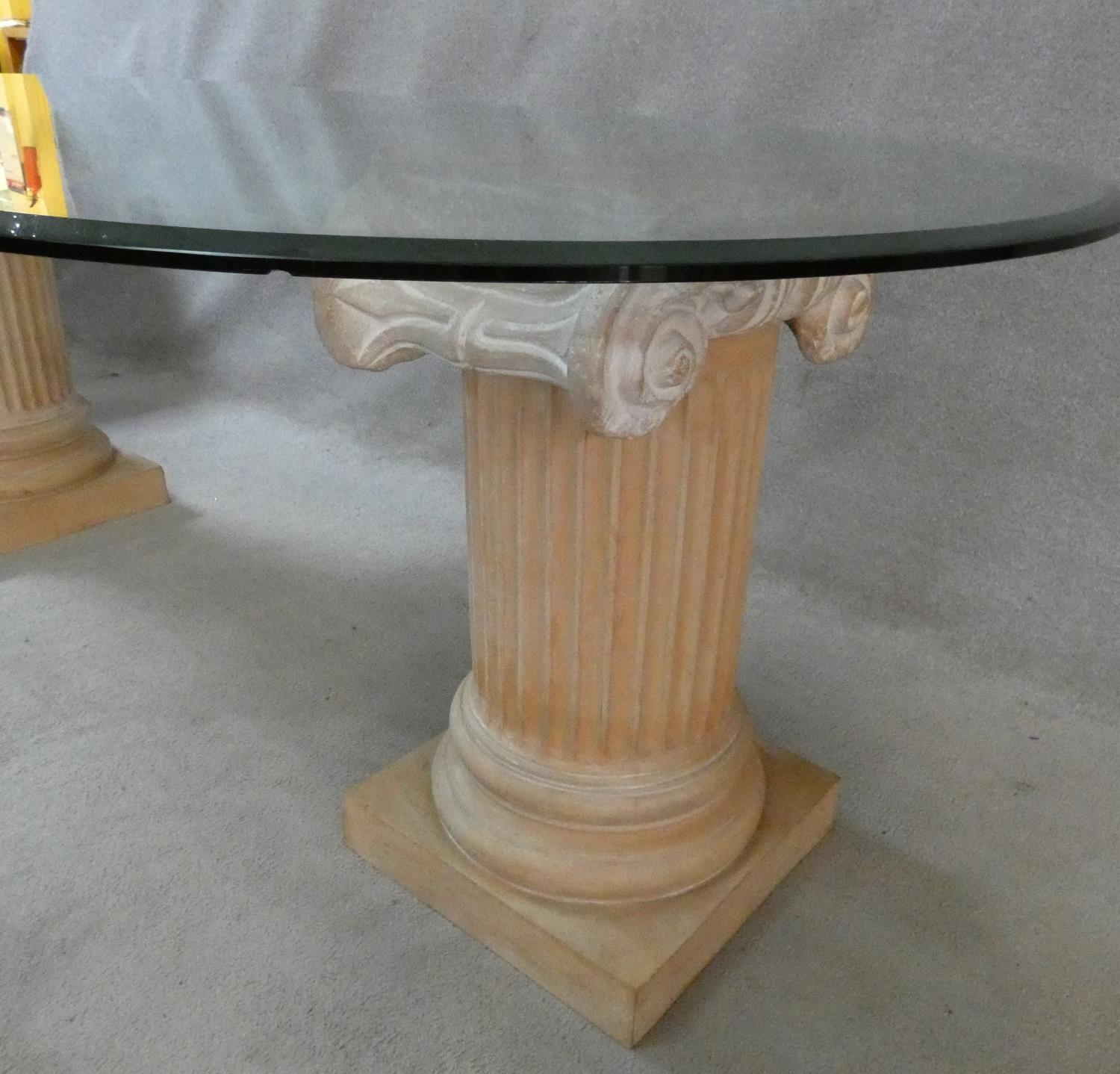 A twin pedestal dining table with plate top on terracotta Corinthian column supports. H.74 W.221 D. - Image 5 of 8