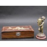 A bronze figure along with a floral inlaid rosewood box. Figure After Louis Kley (1833-1911), of a