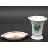 Herend porcelain, a painted waisted vase and a small tray. H.10.5 W.9.5cm (vase)