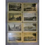 A set of eight place mats with copies of antique coloured lithographic prints with various views