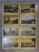 A set of eight place mats with copies of antique coloured lithographic prints with various views