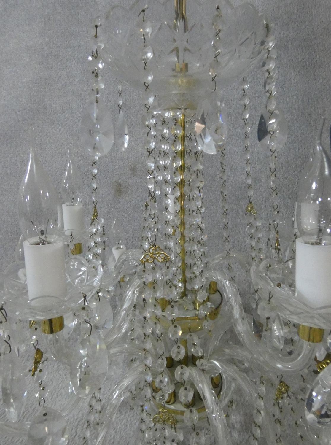 A large Czech crystal glass and brass mounted chandelier with fifteen twisted glass stem branches, a - Image 6 of 8