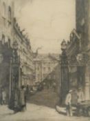 A framed and glazed signed etching by British artist Stanley Anderson RA of St Helen's place.