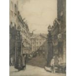 A framed and glazed signed etching by British artist Stanley Anderson RA of St Helen's place.