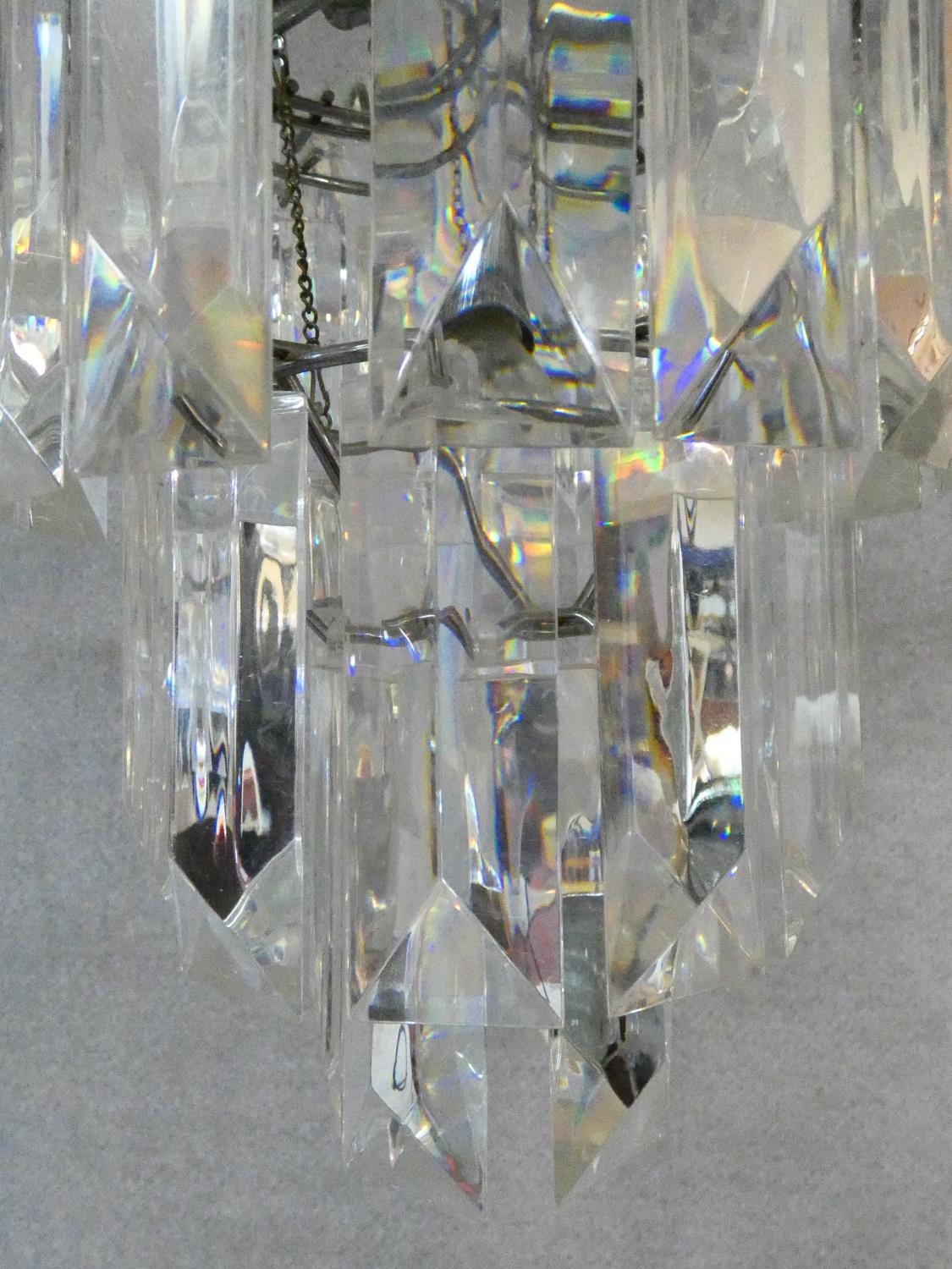 A pair of ceiling chandeliers with clear perspex lozenge form drops. H.60 D.40cm - Image 7 of 7