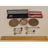 A collection of silver, white metal and silver plate items. Including a collection of mustard