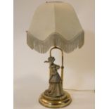A moulded figural table lamp, 19th century style lady on scroll base. H.68cm