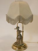 A moulded figural table lamp, 19th century style lady on scroll base. H.68cm