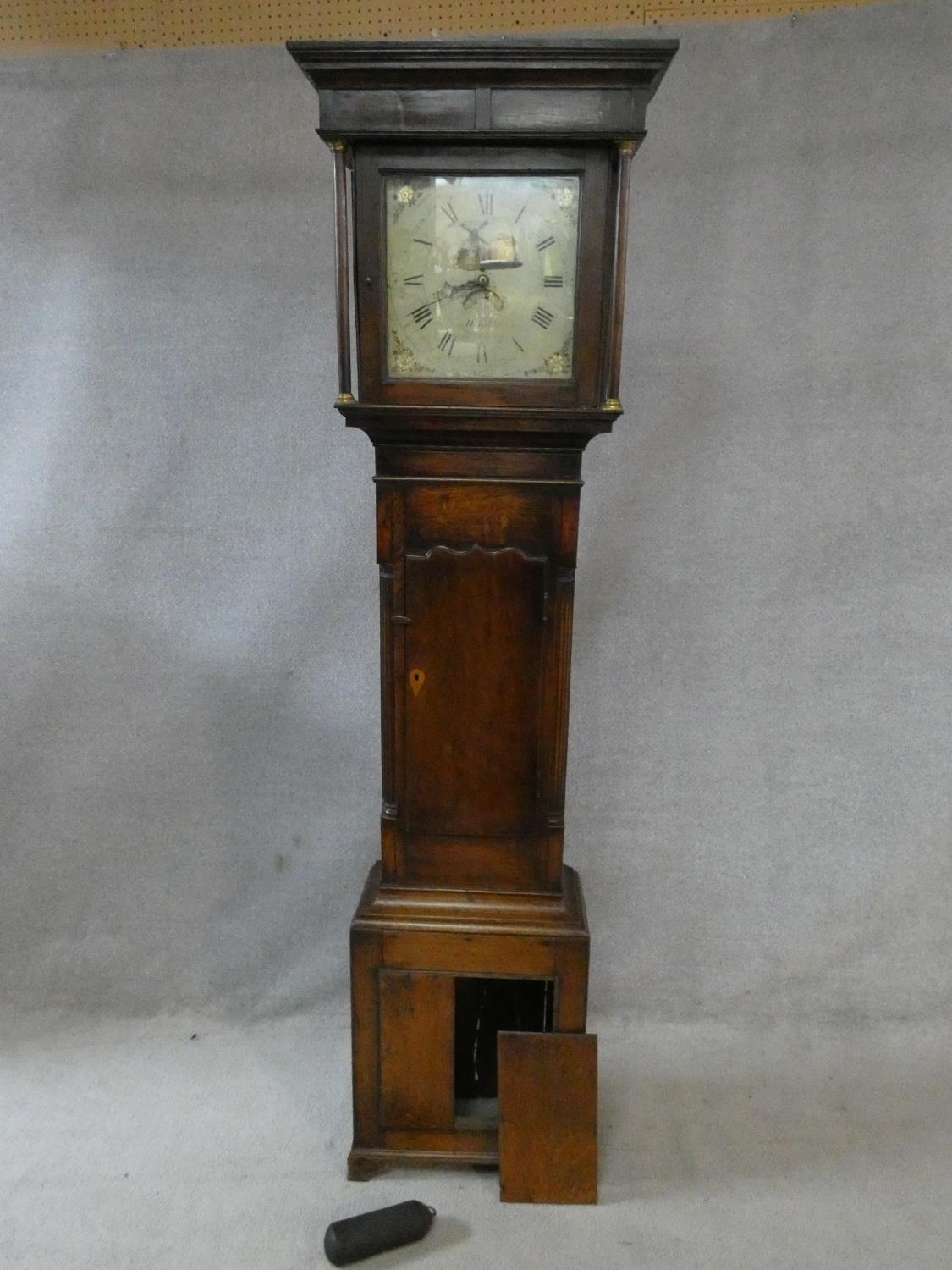 A Georgian oak 30 hour longcase clock with painted dial. H.200 W.45 D.23cm