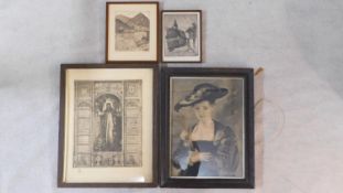 Four various framed and glazed antique prints. Three are engravings H.49 W.61cm