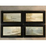 Four 19th century Japanese framed and glazed watercolours, scenes around a fishing village,