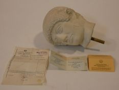 A plaster cast of the Blond Kouro's Head of the Acropolis. With certificate of authenticity from the
