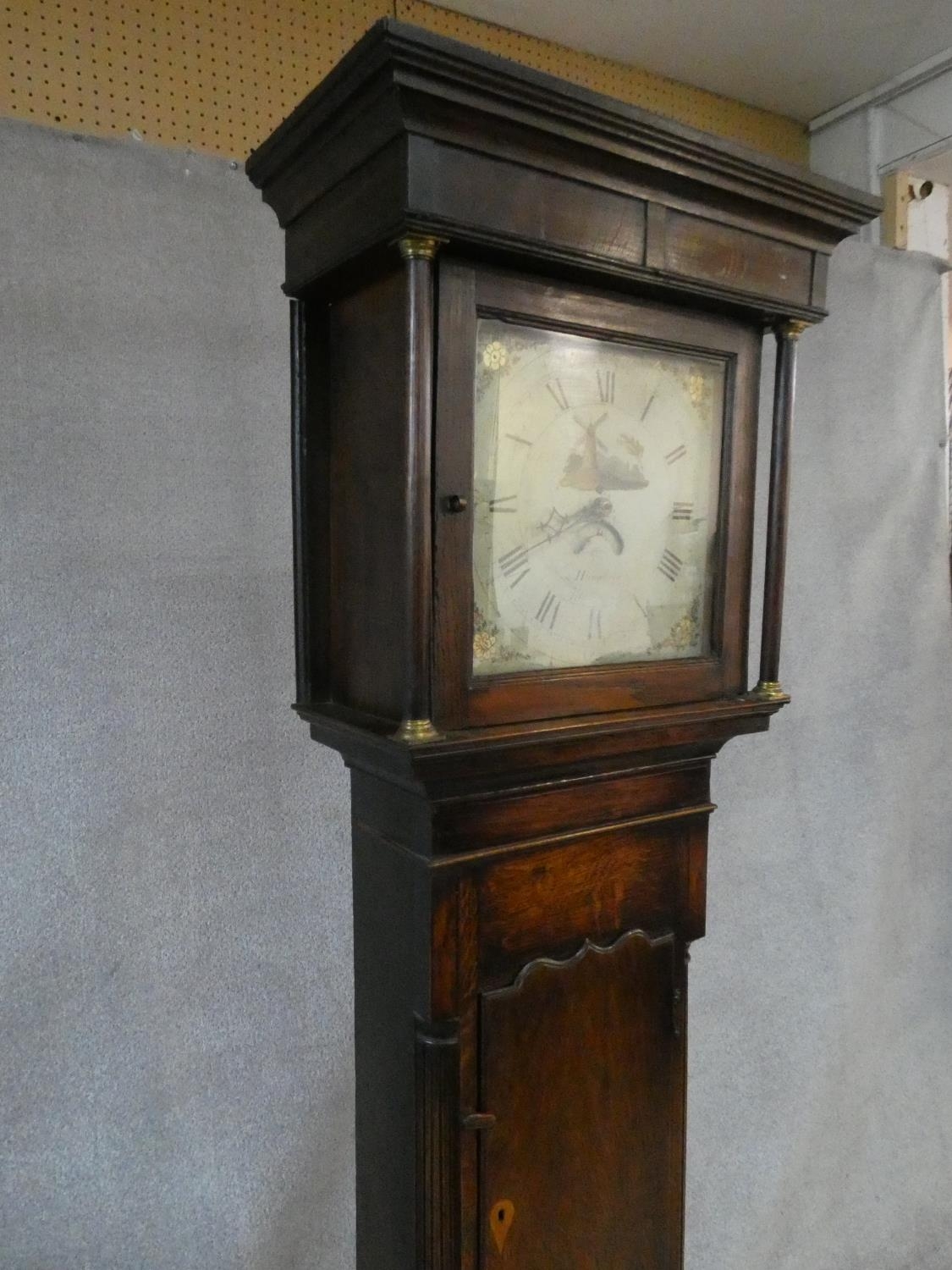 A Georgian oak 30 hour longcase clock with painted dial. H.200 W.45 D.23cm - Image 7 of 14