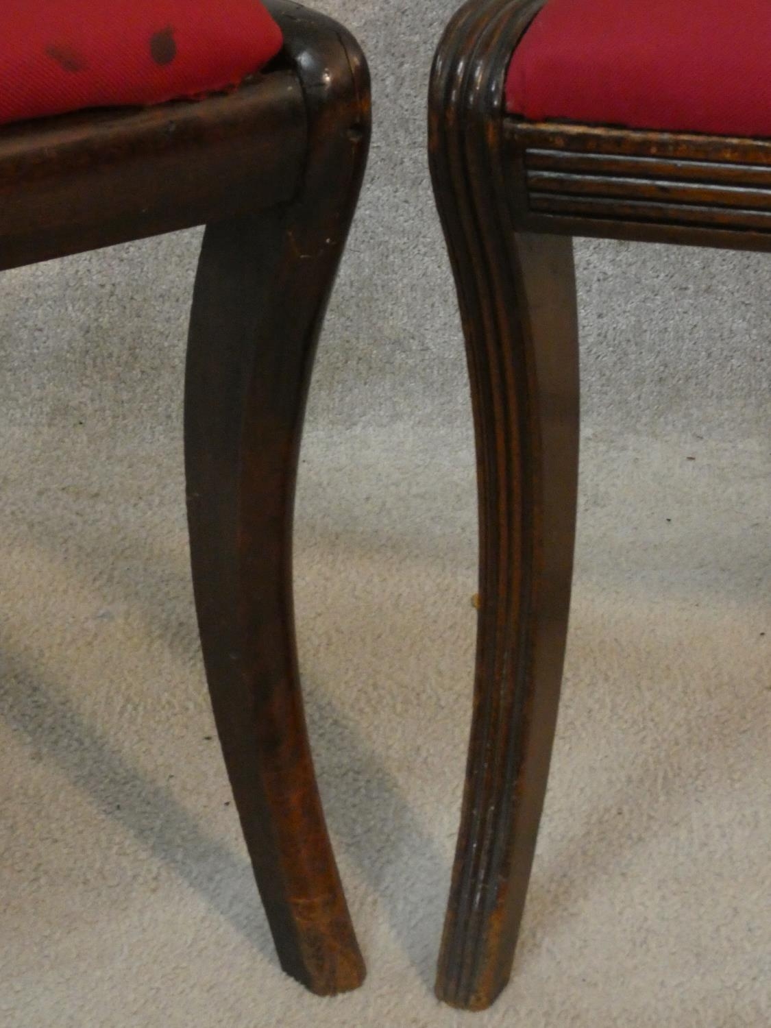 A set of six Regency mahogany bar back dining chairs with shell carving to the backs above drop in - Image 5 of 6