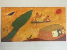 A framed and glazed signed print by Korean artist Chang Ucchin (1918 - 1990), with Chang Ucchin