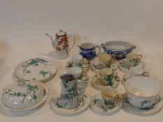 A part 19th century hand painted and gilded Royal Worcester tea service, pattern 1418, teal