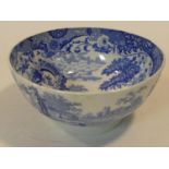 An antique blue and white transferware 'Italian' pattern Spode footed ceramic bowl. H.13 D.28cm