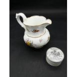 An antique ceramic transferware Burgess`s Anchovy Paste jar and cover along with a hand painted