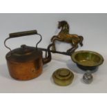 A miscellaneous collection of five items of 19th century and later kitchenalia to include; copper