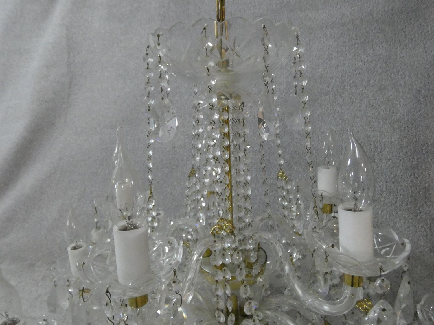 A large Czech crystal glass and brass mounted chandelier with fifteen twisted glass stem branches, a - Image 4 of 8