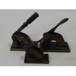 Three various Victorian seal press machines each hand painted in gilt. H.22 L.15 W.8cm
