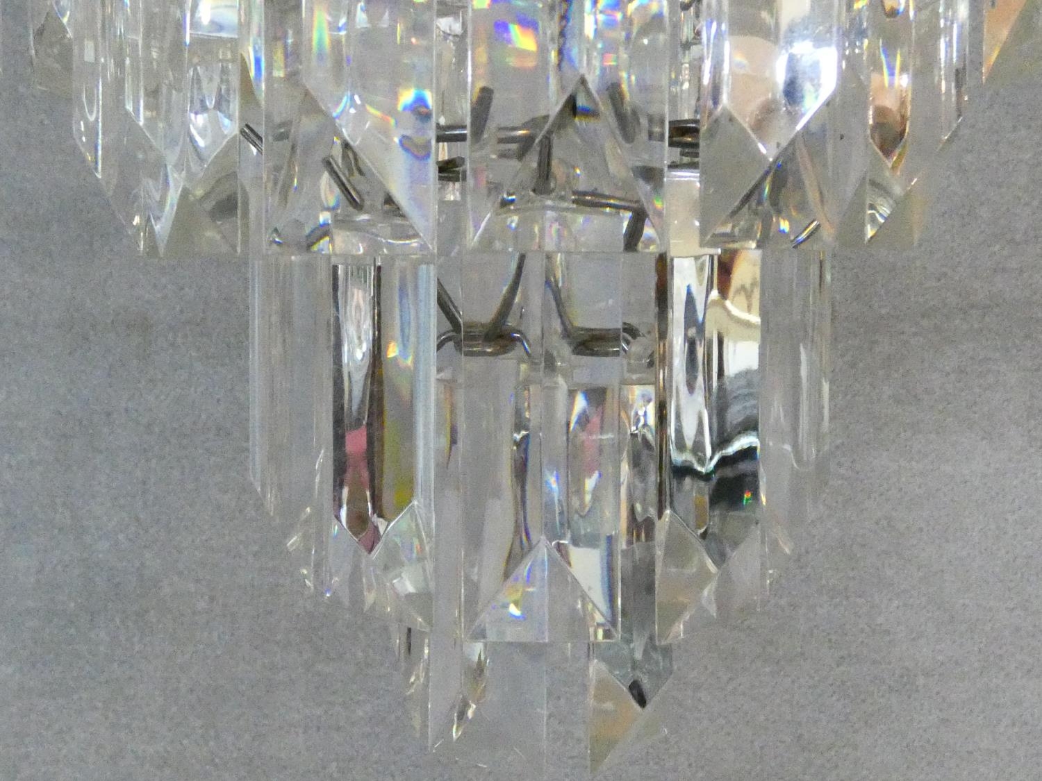 A pair of ceiling chandeliers with clear perspex lozenge form drops. H.60 D.40cm - Image 3 of 7