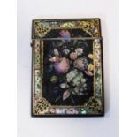 A 19th century paper mache, gilded and mother of pearl inlaid card case, with scrolling gilded and