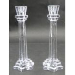 A pair of Swedish crystal star design candle sticks H.24cm