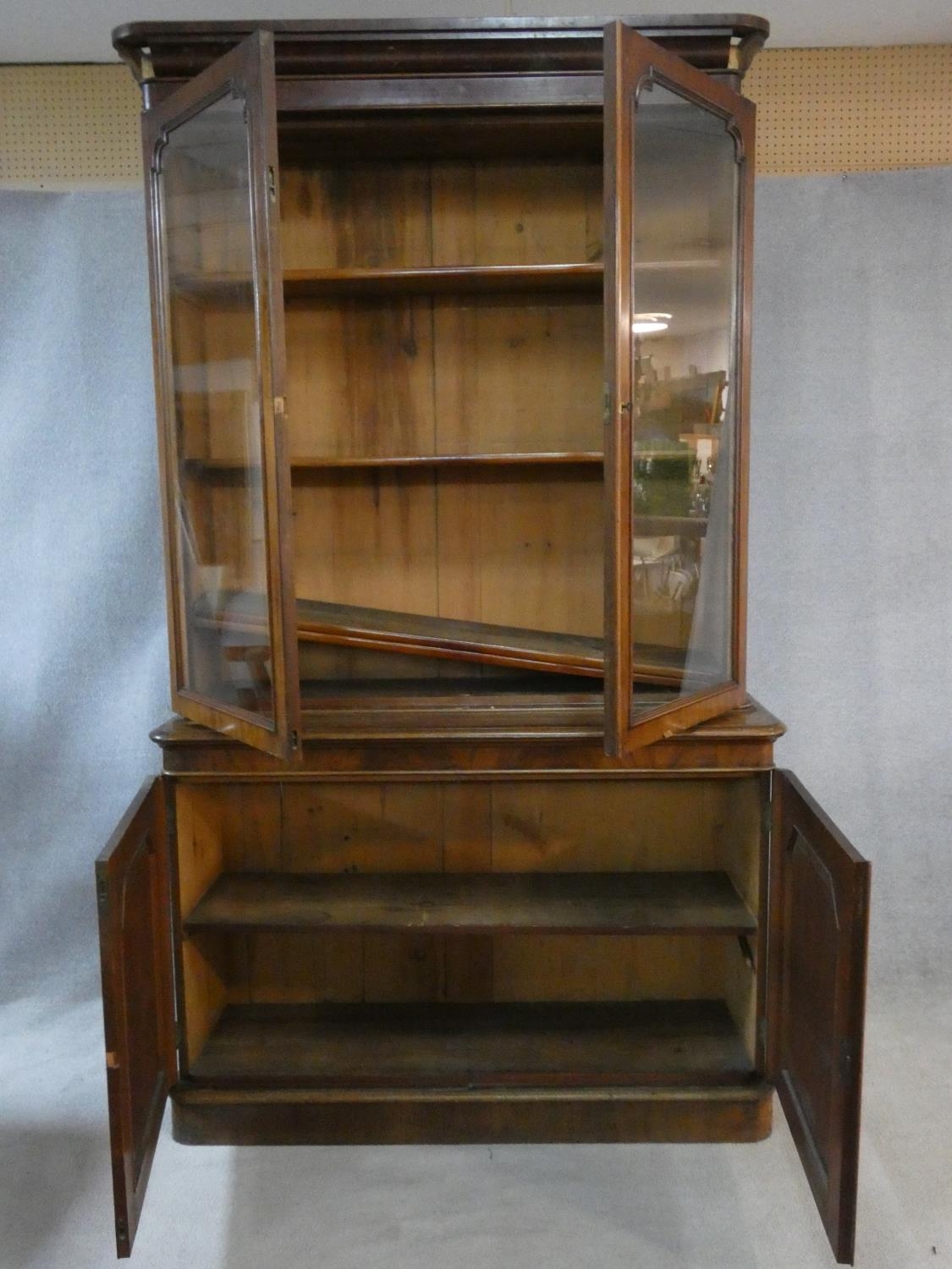 A Victorian mahogany library bookcase with upper glazed doors enclosing book shelves above base - Image 2 of 5