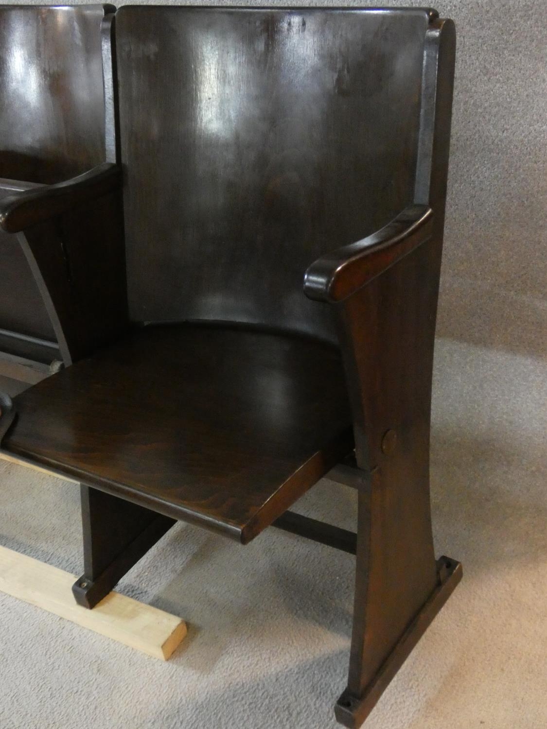 A row of seven vintage theatre seats with laminated plywood backs and seats and painted seat - Image 2 of 5