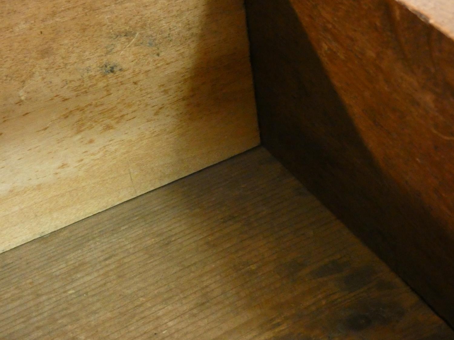 A late 19th century French walnut marble topped commode with three long drawers, brass handles and - Image 5 of 5