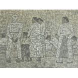 A framed and glazed signed print by Korean Painter Park Soo-Keun (1914?1965), depicting a group of