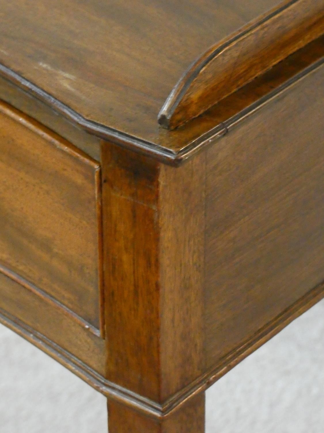 A 19th century mahogany writing table of concave outline fitted with frieze drawer on square - Image 4 of 4