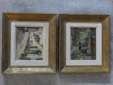 Two framed oils on board by Alexandre Tielens (1868-1959). One of cottage with a garden and the