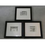 A set of three framed and glazed prints, Louis XVI architectural studies. H.66 W.73cm
