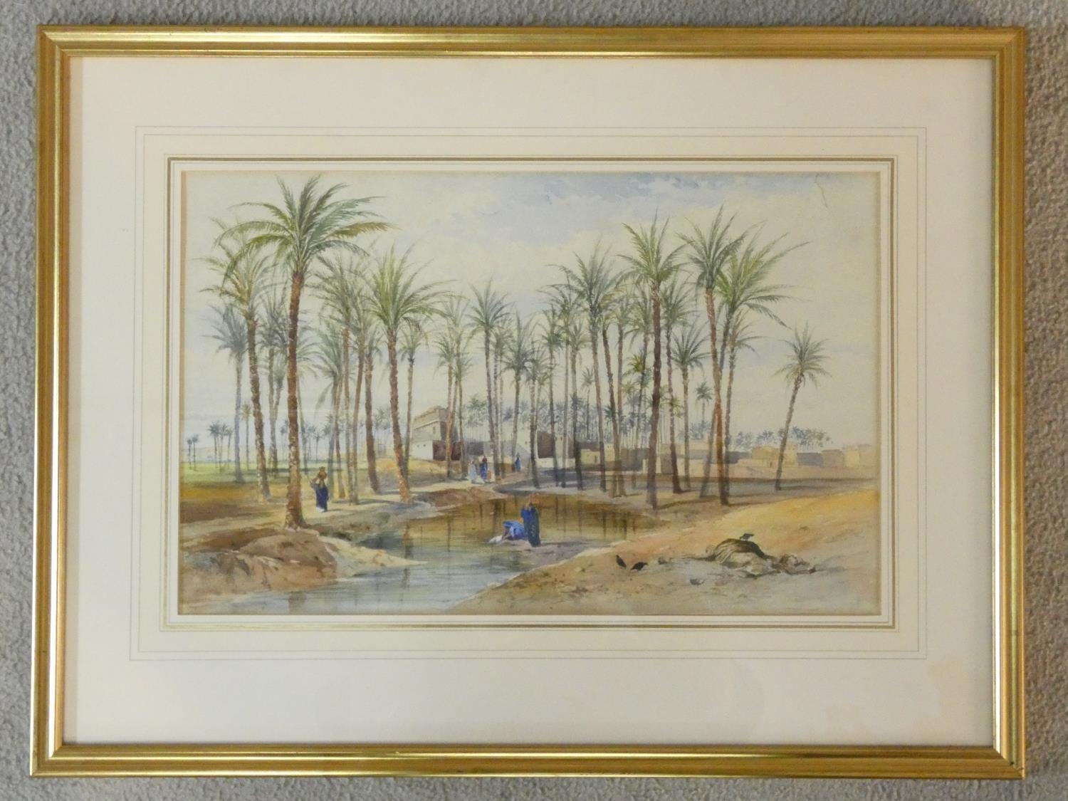 Henry Pilleau (1813-1899) A framed and glazed watercolour, Village on the Nile, signed with - Image 2 of 4