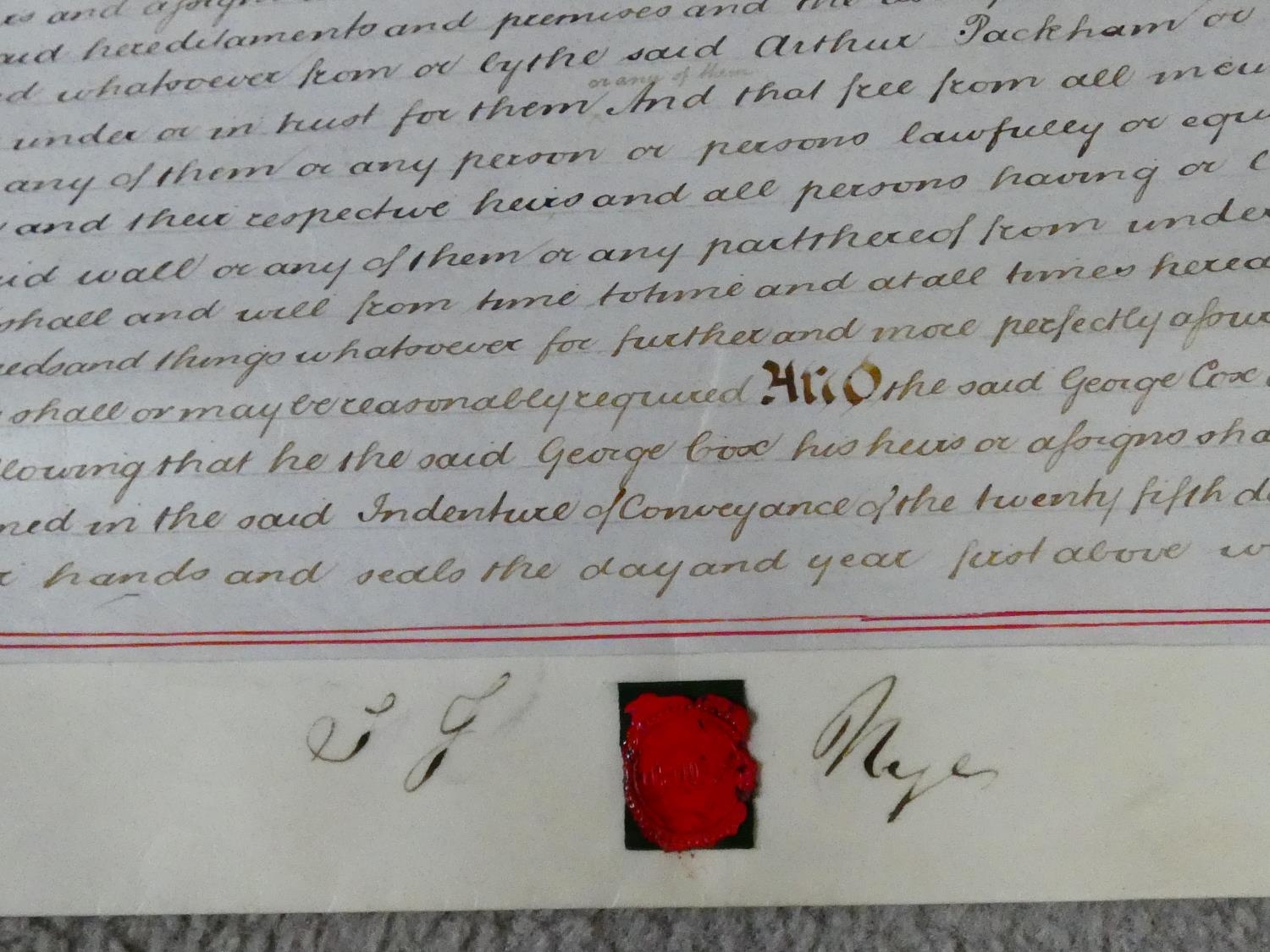 A collection of hand written 19th century and later land deeds and indenture documents. Some with - Image 6 of 32