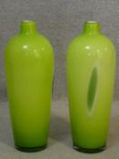 A pair of high shouldered lime green baluster form Art Glass vases H.41cm