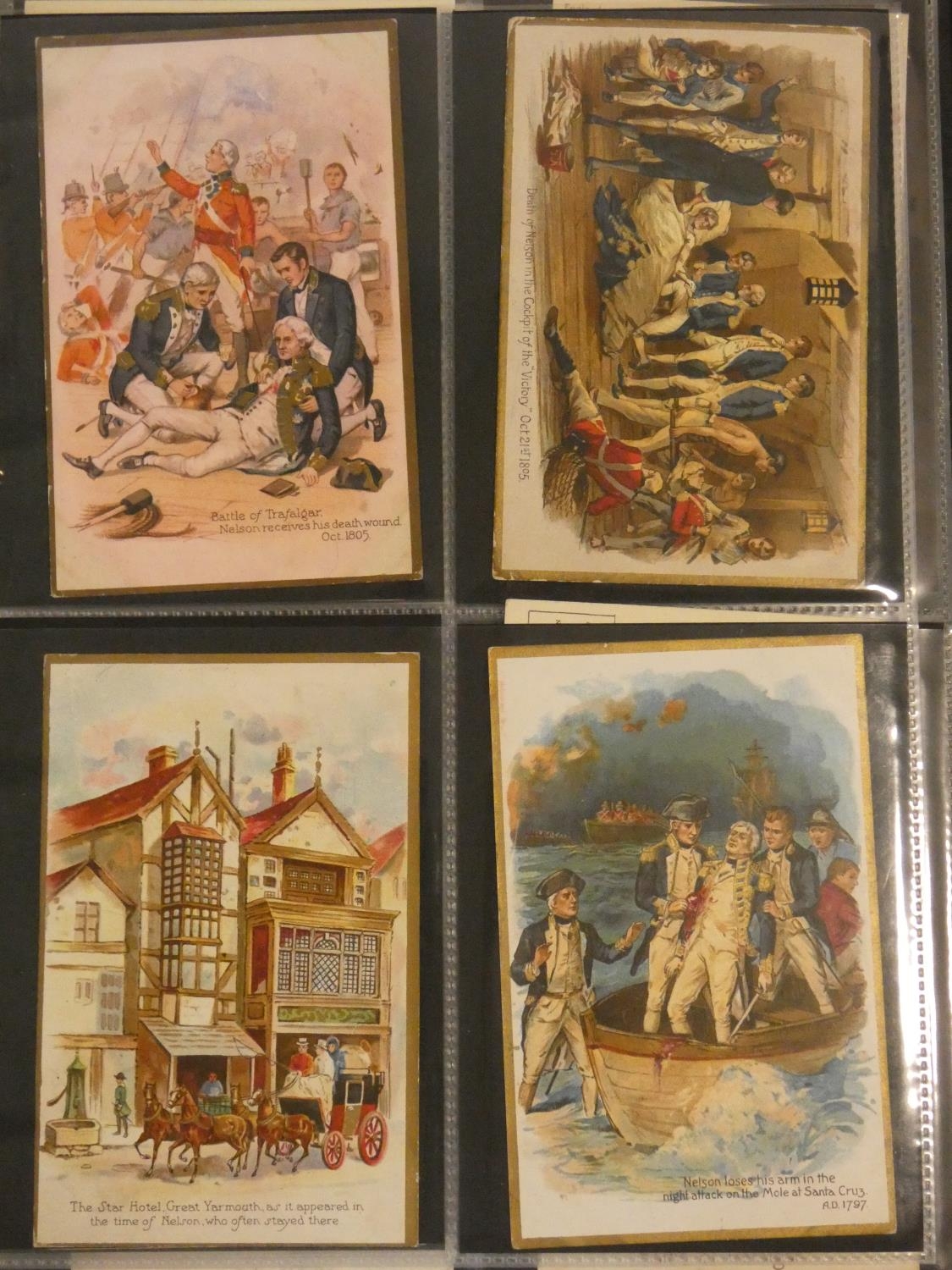 Two albums of antique and vintage postcards, stamps and cigarette cards related to Napoleon and - Image 3 of 12