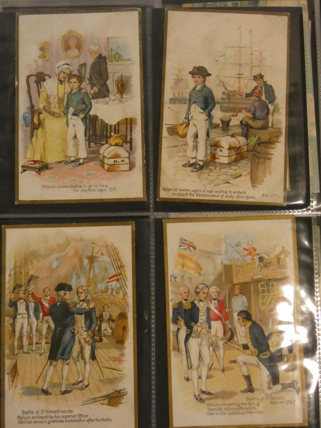 Two albums of antique and vintage postcards, stamps and cigarette cards related to Napoleon and - Image 2 of 12