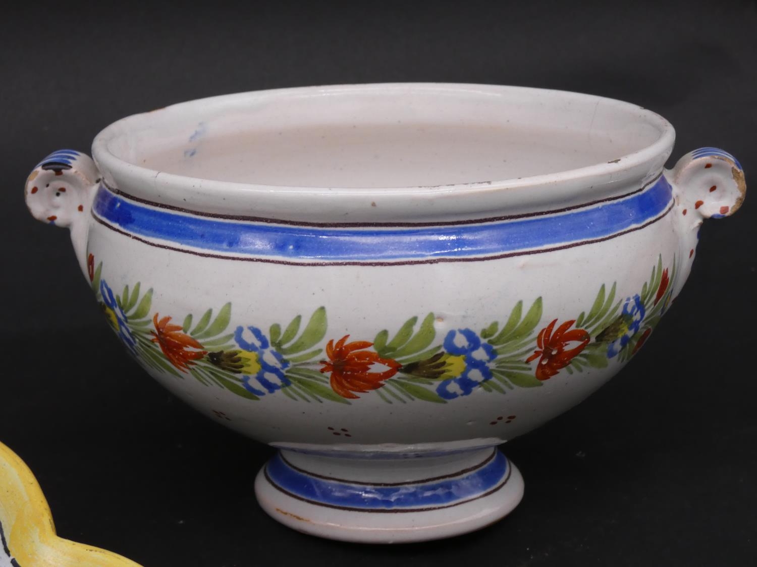 A large collection of antique Adolphe Porquier Quimper hand painted pottery dinner ware. Decorated - Image 5 of 10
