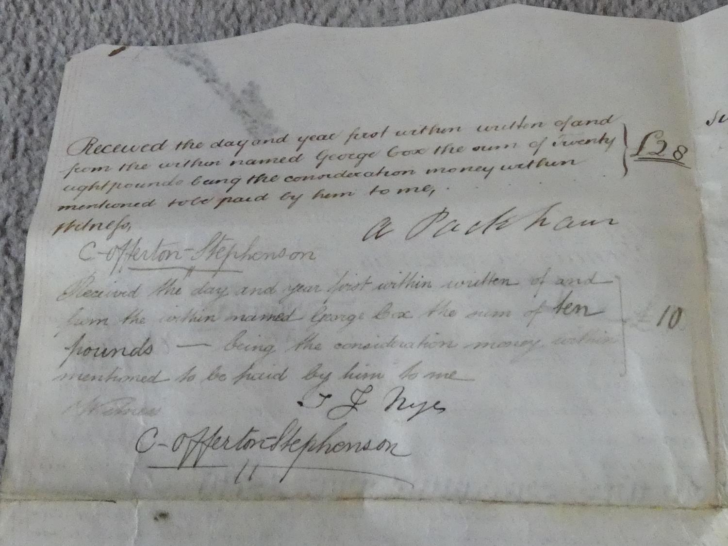 A collection of hand written 19th century and later land deeds and indenture documents. Some with - Image 12 of 32