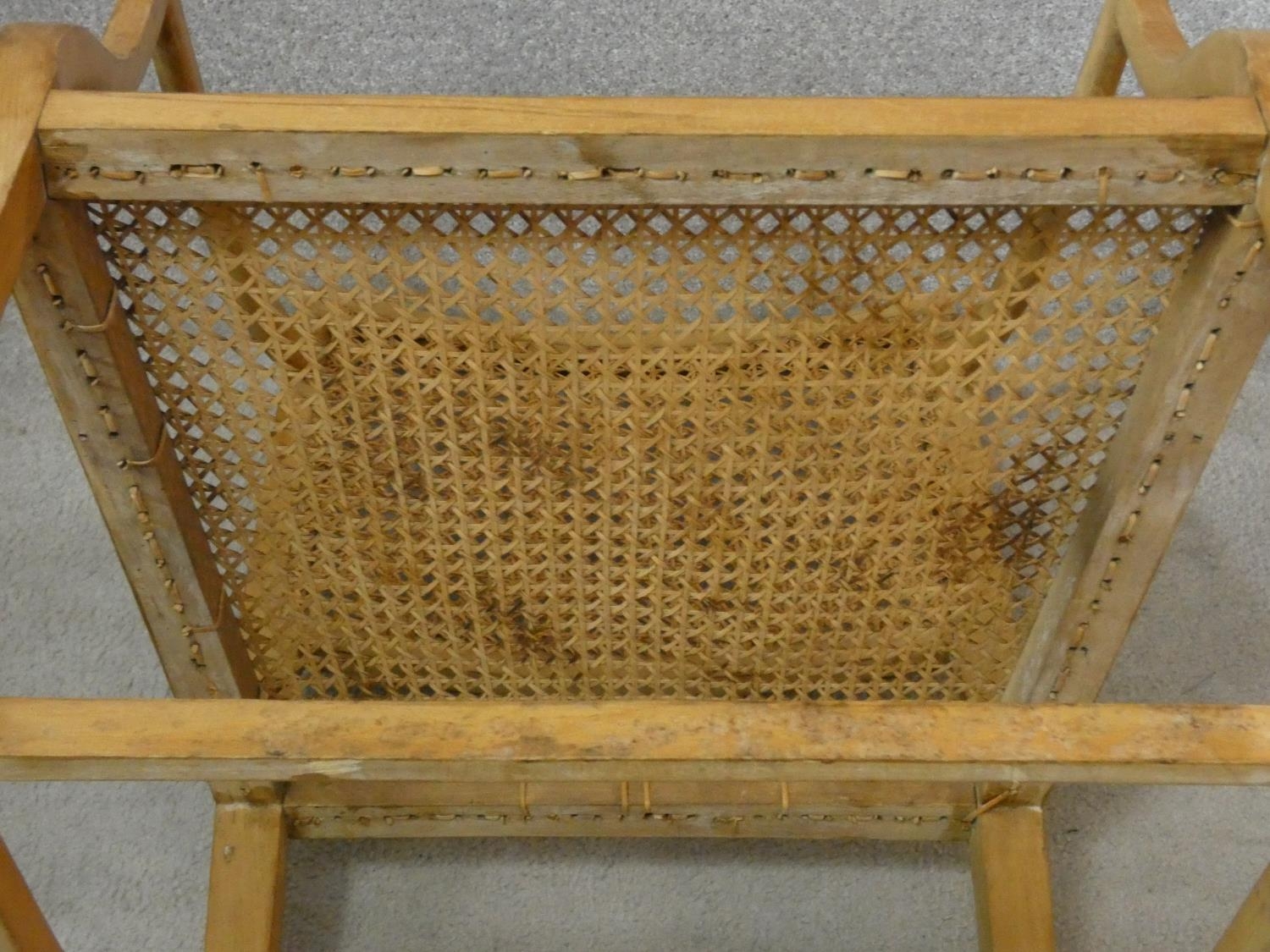 A 19th century cane library armchair with cane seat and back on square tapering stretchered - Image 4 of 5