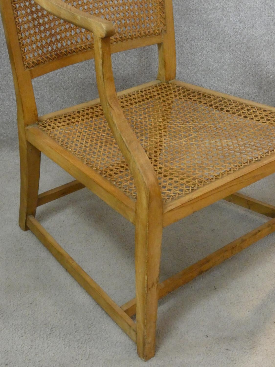 A 19th century cane library armchair with cane seat and back on square tapering stretchered - Image 5 of 5