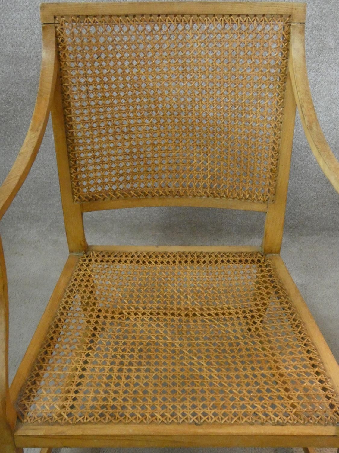 A 19th century cane library armchair with cane seat and back on square tapering stretchered - Image 3 of 5