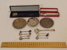 A collection of silver, white metal and silver plate items. Including a collection of mustard