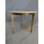 A marble topped occasional table on gilt metal tripod base. H.45.5 L.56 W.56cm