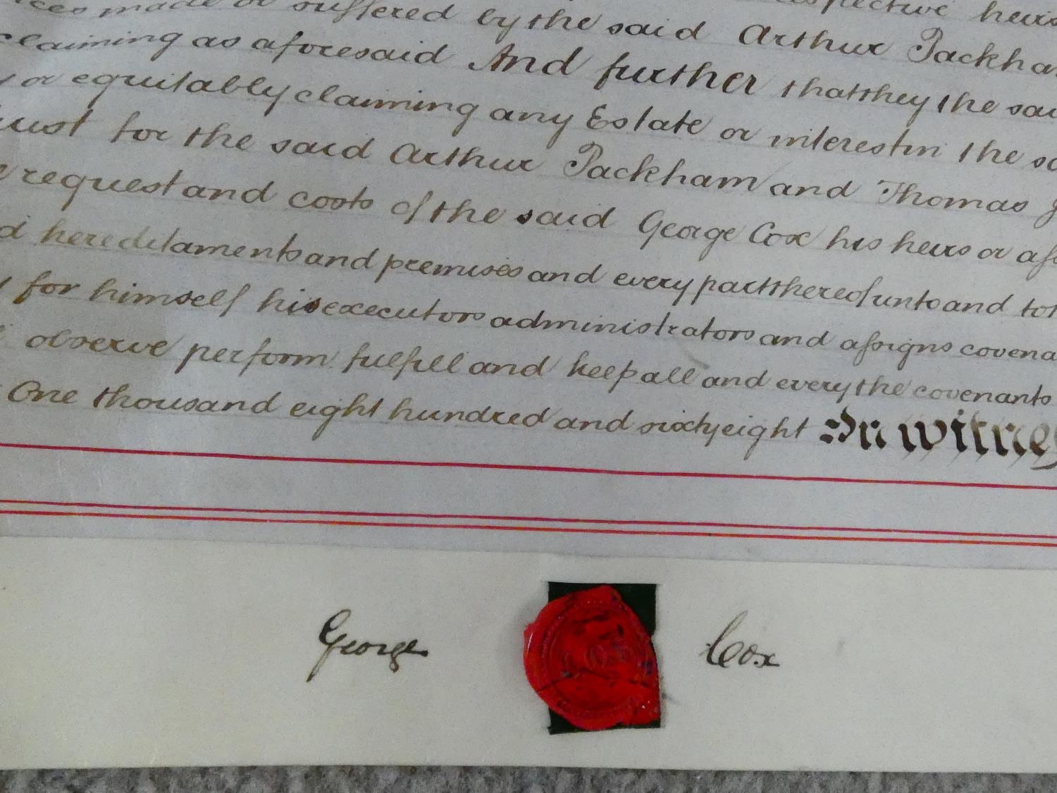 A collection of hand written 19th century and later land deeds and indenture documents. Some with - Image 7 of 32