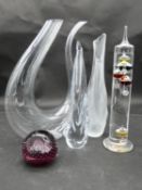 A collection of glassware. Including a crystal swan shaped wine decanter, a Caithness 2000