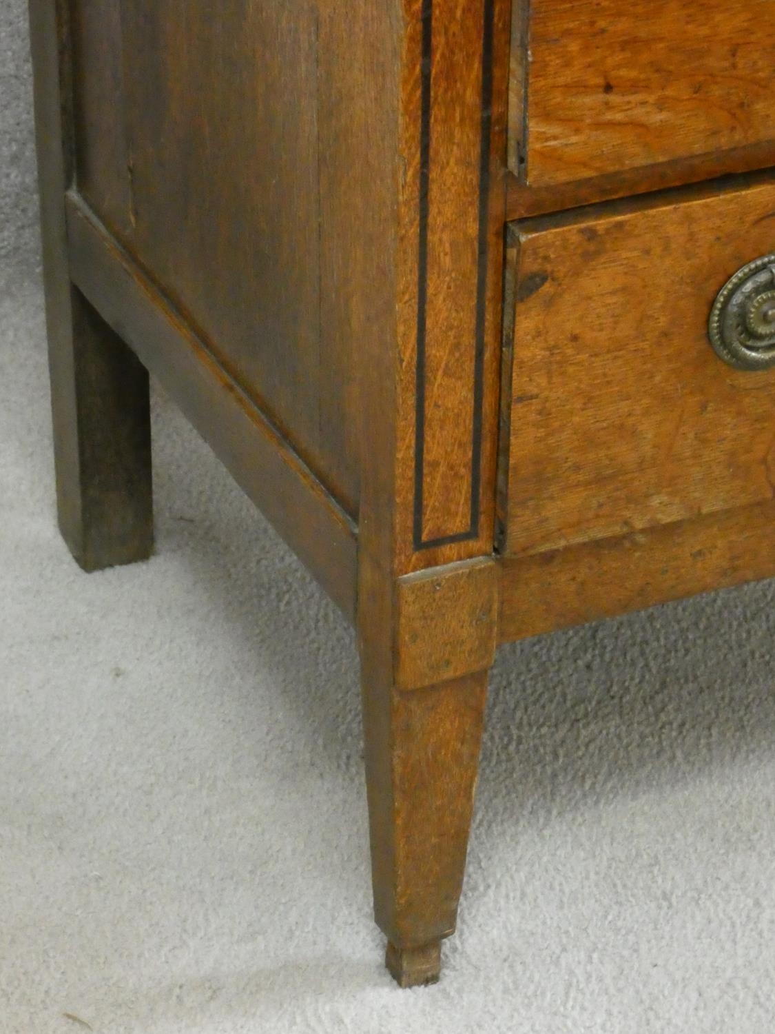 A 19th century French Provincial oak commode chest of three long drawers on square tapering - Image 7 of 8